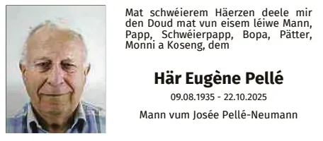 Traueranzeige für Eugène Pellé