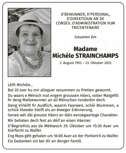 Traueranzeige für Michèle Strainchamps