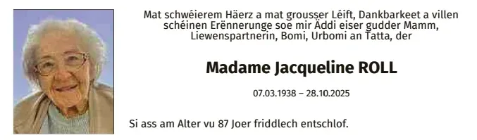 Traueranzeige für Jacqueline Roll