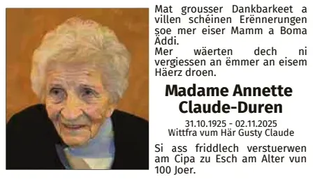 Traueranzeige für Annette Claude-Duren
