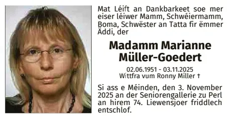 Traueranzeige für Marianne Müller-Goedert