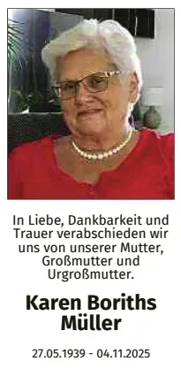 Traueranzeige für Karen Boriths Müller