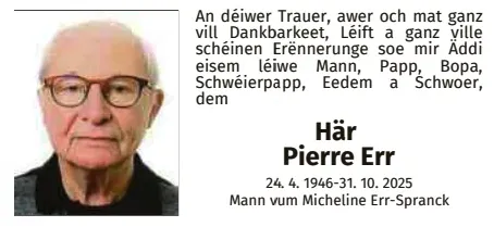 Traueranzeige für Pierre Err