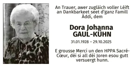 Traueranzeige für Dora Johanna Gaul-Kühn