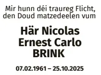 Traueranzeige für Nicolas Ernest Carlo Brink