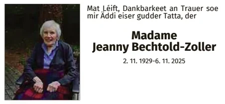 Traueranzeige für Jeanny Bechtold-Zoller