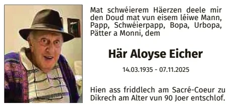 Traueranzeige für Aloyse Eicher