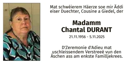 Traueranzeige für Chantal Durant