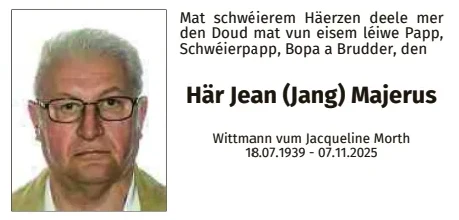 Traueranzeige für Jean (Jang) Majerus