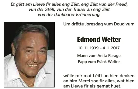 Traueranzeige für Edmond Welter