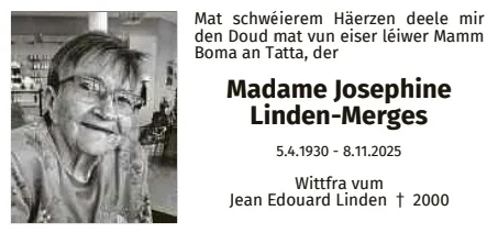 Traueranzeige für Josephine Linden-Merges