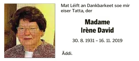 Traueranzeige für Irène David