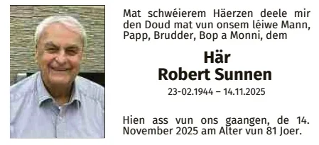 Traueranzeige für Robert Sunnen