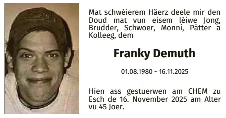 Traueranzeige für Franky Demuth