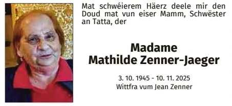 Traueranzeige für Mathilde Zenner Jaeger