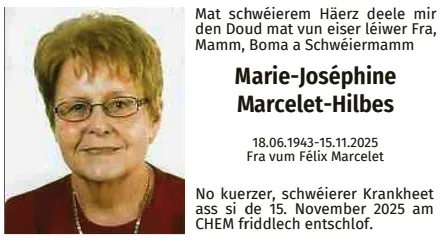 Traueranzeige für Marie-Joséphine Marcelet Hilbes