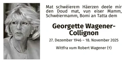 Traueranzeige für Georgette Wagener Collignon