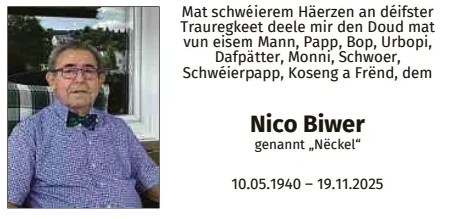 Traueranzeige für Nico Biwer
