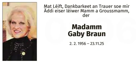 Traueranzeige für Gaby Braun