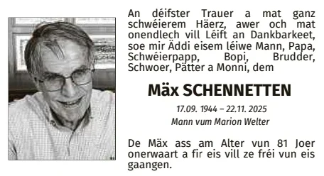 Traueranzeige für Mäx Schennetten