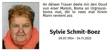 Traueranzeige für Sylvie Schmit Boez