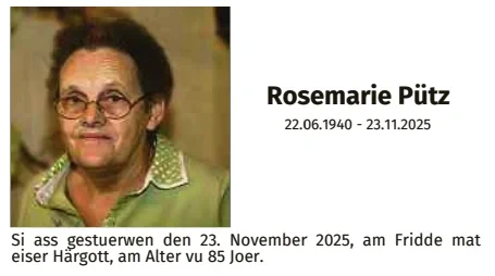 Traueranzeige für Rosemarie Pütz