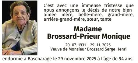 Traueranzeige für Monique Brossard-Prieur