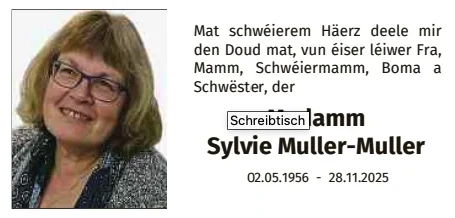 Traueranzeige für Sylvie Muller