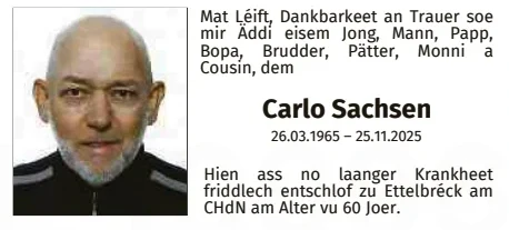 Traueranzeige für Carlo Sachsen