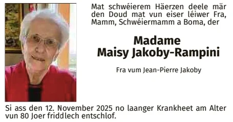Traueranzeige für Maisy Jakoby-Rampini