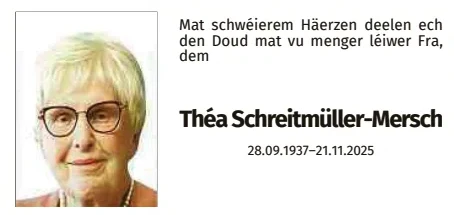 Traueranzeige für Théa Schreitmüller-Mersch