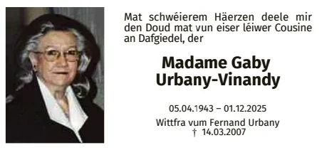 Traueranzeige für Gaby Urbany-Vinandy