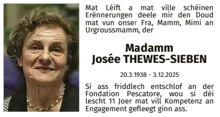 Traueranzeige für Josée Thewes-Sieben