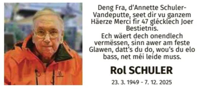 Traueranzeige für Rol Schuler