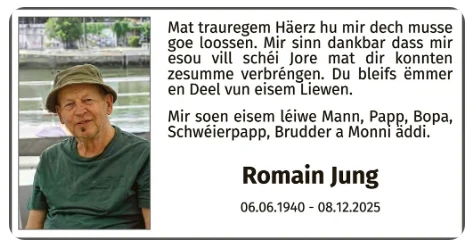Traueranzeige für Romain Jung