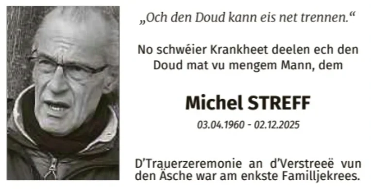 Traueranzeige für Michel Streff