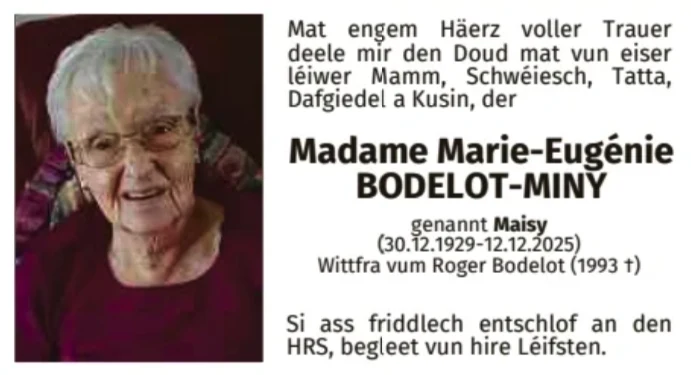 Traueranzeige für Marie-Eugénie Bodelot-Miny