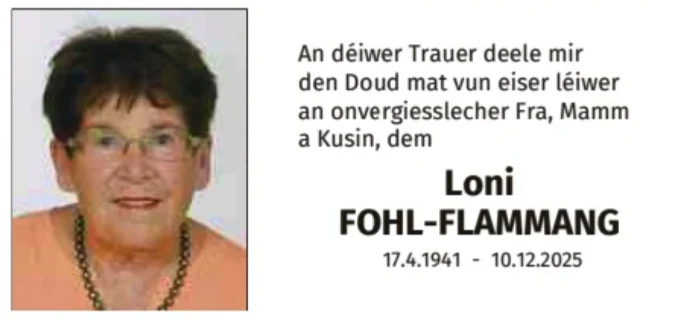 Traueranzeige für Loni Fohl-Flammang