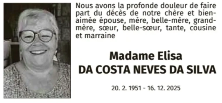 Traueranzeige für Elisa Da Costa Neves Da Silva