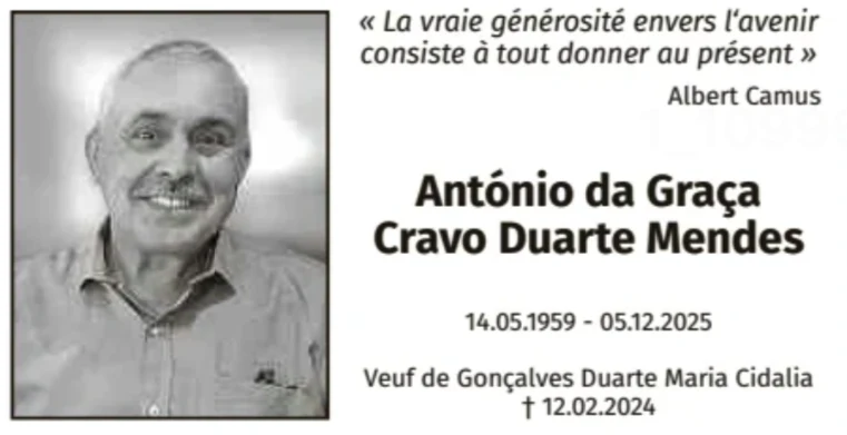 Traueranzeige für António Da Graça Cravo Duarte Mendes