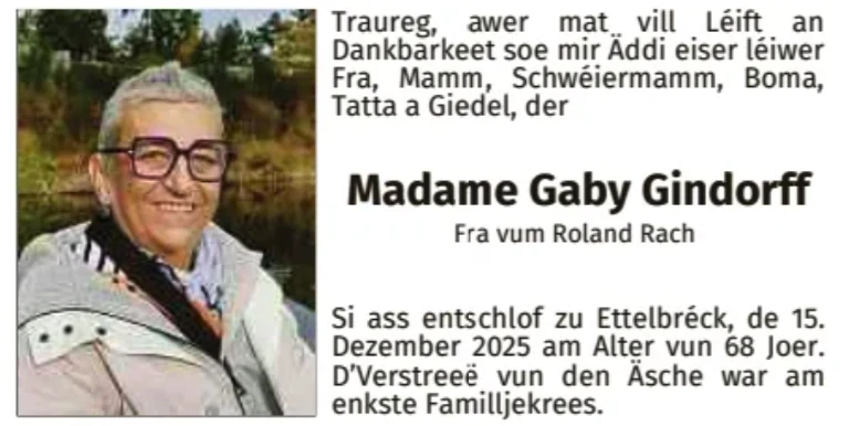 Traueranzeige für Gaby Gindorff