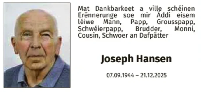 Traueranzeige für Joseph Hansen
