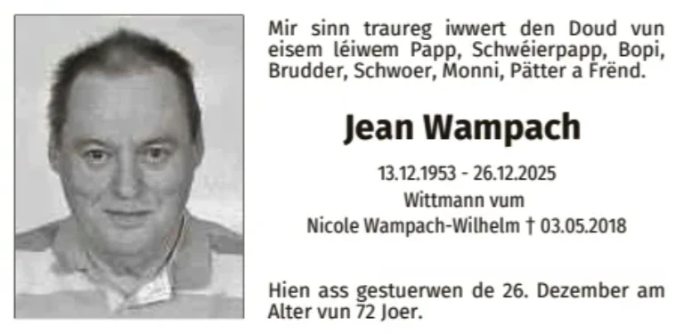 Traueranzeige für Jean Wampach