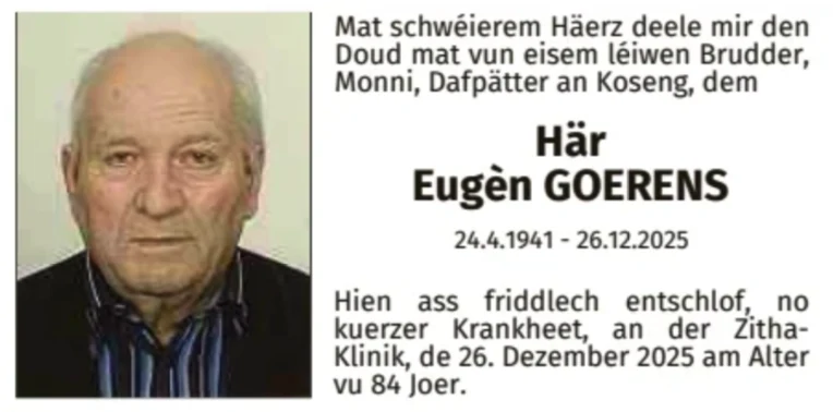 Traueranzeige für Eugèn Goerens