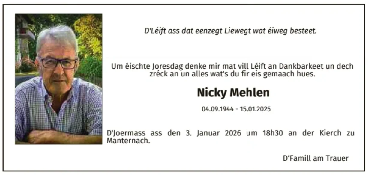 Traueranzeige für Nicky Mehlen