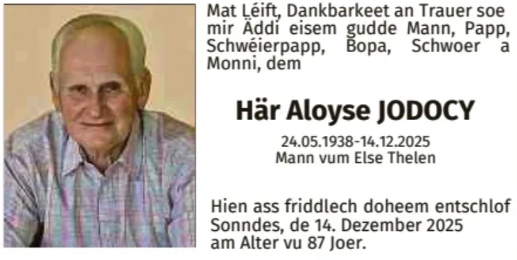 Traueranzeige für Aloyse Jodocy