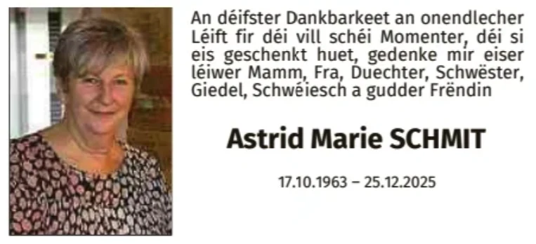 Traueranzeige für Astrid Marie Schmit