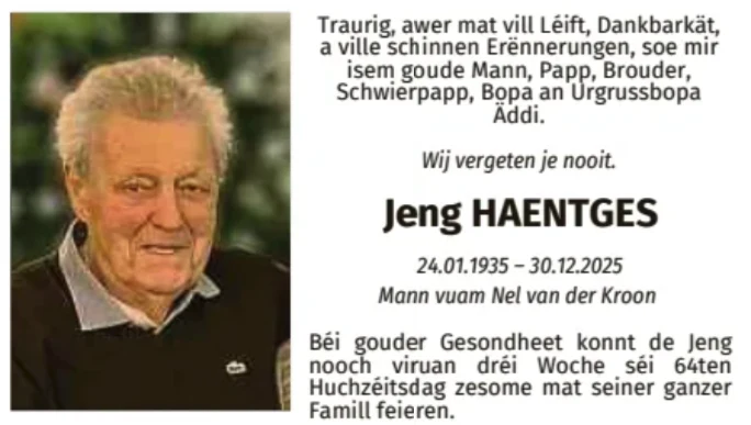 Traueranzeige für Jeng Haentges