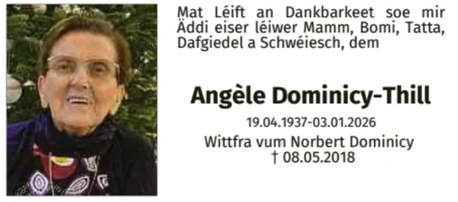 Traueranzeige für Angèle Dominicy - Thill