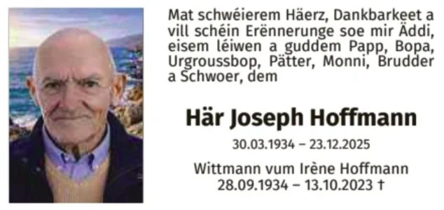 Traueranzeige für Joseph Hoffmann